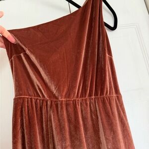 Baltic Born One Shoulder Brown Velvet Dress